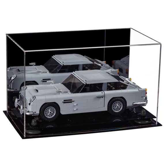 Versatile Deluxe Acrylic Display Case - Medium Rectangle Box with Black Risers and Mirror 14" x 8" x 8.5" (A011-BR)