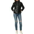 thumbnail image 2 of INSPIRE CHIC Women's Holographic Zipper Quilting Metallic Short Puffer Coat Jacket, 2 of 5