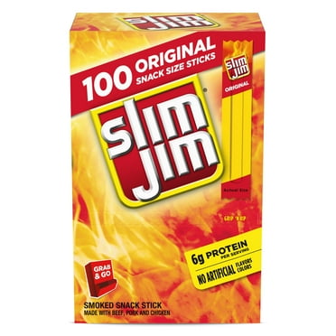 Slim Jim Smoked Meat Sticks, Original Flavor, 6G Protein Per Serving, Snack Size, 0.28 Oz. (100 Count) Packaging May Vary