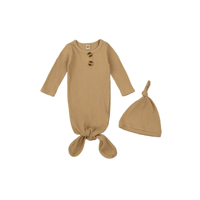 Faithtur Emmaillotage Tricoté Unisexe pour Bébés, Couverture de Sommeil à Col Rond avec Bonnet