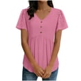 thumbnail image 3 of Women's Summer V Neck Short Sleeve Top Shirts Blouses with Button Lace Sleeves and Waist Cinching Solid Color Casual Daily Wear Work Office Vacation Fashion Essential Gift for Women, 3 of 9