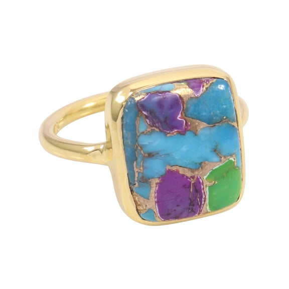 Earth Gems Jewelry Green Purple Copper Turquoise Ring Sterling Silver Ring Statement Ring for Women