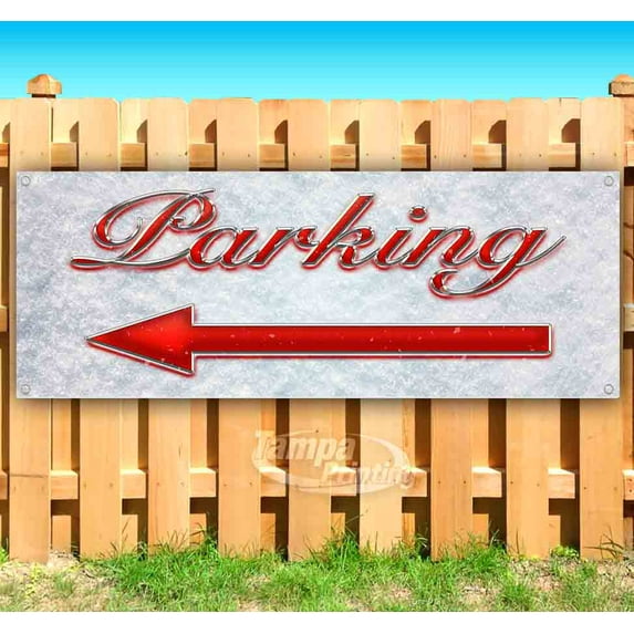 Parking Left Arrow Red & Chrome 13 oz Vinyl Banner With Metal Grommets