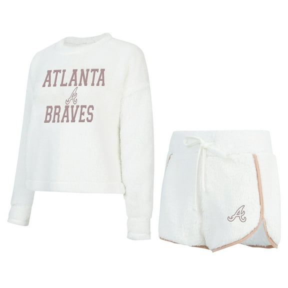 Women's Concepts Sport White Atlanta Braves Painter Sherpa Long Sleeve Top & Short Set
