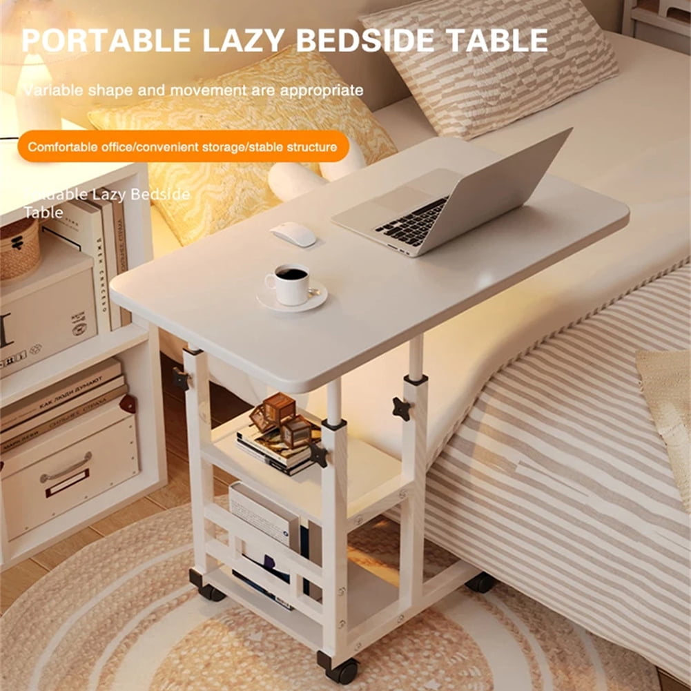 Zzistar Small Mobile Standing Desk, Adjustable Height Portable Rolling Desk, Tiltable Desk C Shaped End Table For Couch, Hospital Table Laptop Stand For Home Office School White 60 x 40CM