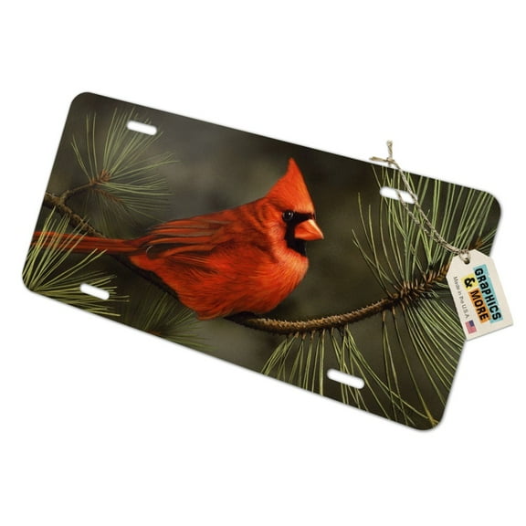 Northern Cardinal Red Pine Perch Novelty Metal Vanity Tag License Plate