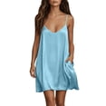 thumbnail image 3 of HVOBTTY Summer Women's Sleeveless Mini A-Line Dress V Neck Solid Color Strap Basic Daily Casual, 3 of 5