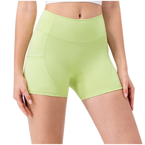 Kilaqueen Biker Shorts Women Elastic Waist Tummy Control Stretch Yoga Shorts with Pockets Solid Color Workout Gym Running Buttery Soft Shorts