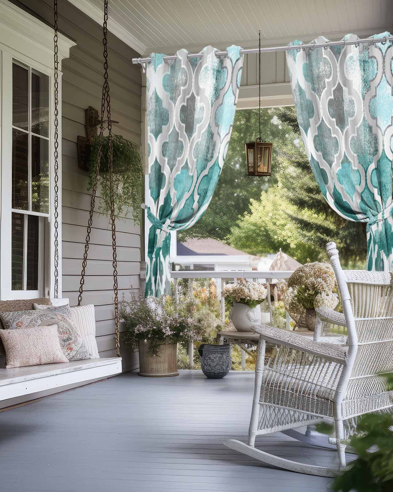 nqOlkjepod Outdoor Curtains for Patio Waterproof, Turquoise Morocco Outdoor Privacy Panels Grommet, Grey Ombre Retro Mottled Painting Art Blackout Outside Curtains for Porch/Cabana 54"x95", 1 Panel