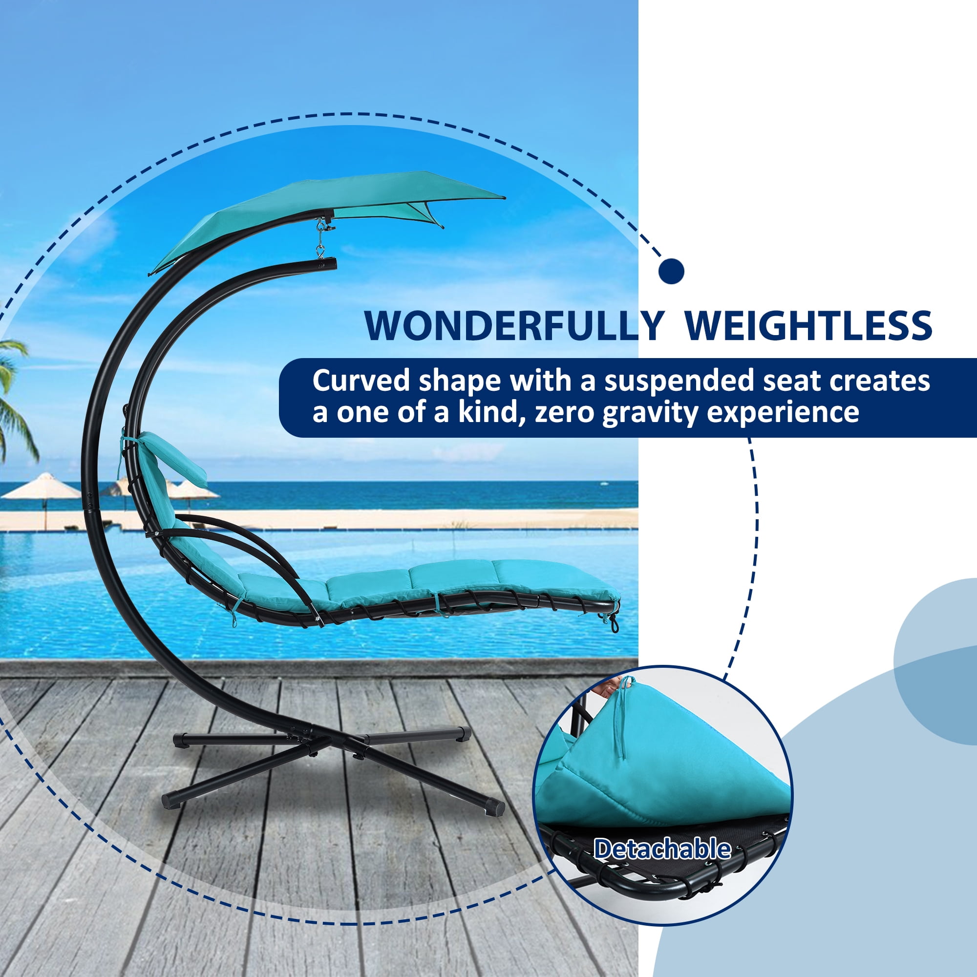 Aukfa Hammock Chair Zero Gravity Lounger Chair with Canopy & Pillow for Outdoor,Blue
