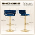 thumbnail image 3 of MOONMISS Bar Stools Set of 2, Adjustable Swivel Barstools, Velvet Counter Height Bar Chair with Back and Footrest for Kitchen Island Dining Room Café Pub,Navy Blue, 3 of 5
