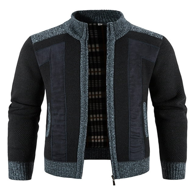 Cardigan pour Homme à Fermeture Éclair Intégrale, Col Montant, Coupe Ajustée, Chandail Tricoté Décontracté