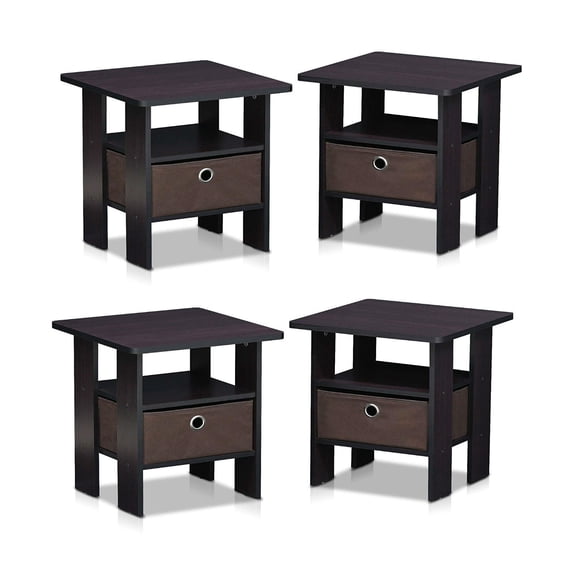 Furinno 2-11157DWN Petite End Table Bedroom Night Stand, 2, Dark Walnut - 4 Pack