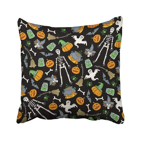 CMFUN Attire with Colored Symbols of Halloween on Black Color for Design Site Attribute Pillow Case Pillow Cover 18x18 inch Throw Pillow Covers