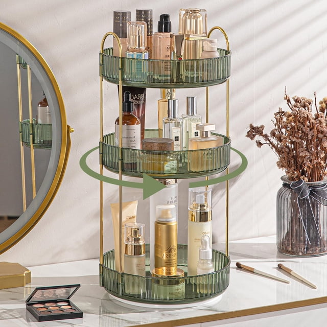 Organizador de maquillaje Shuang Qing giratorio de 3 niveles de alta capacidad