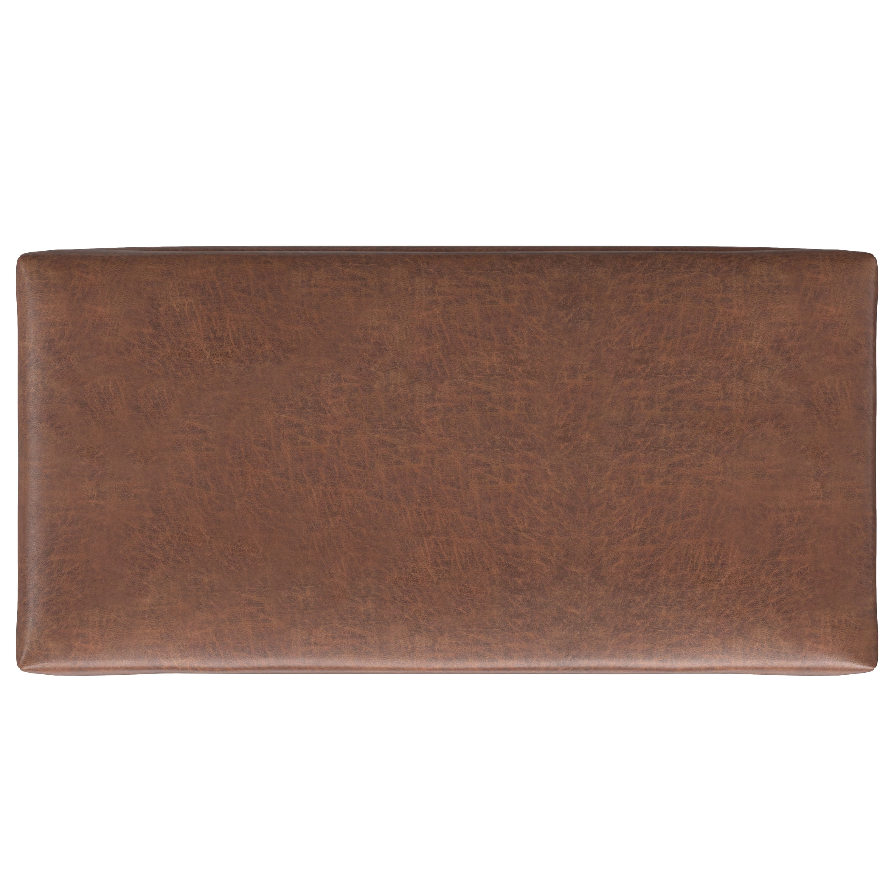 Simpli Home Rebecca 48 inch Wide Mid Century Modern Rectangle Large Coffee Table&nbsp;Storage Ottoman with Lift up Lid in Distressed Saddle Brown Faux Leather