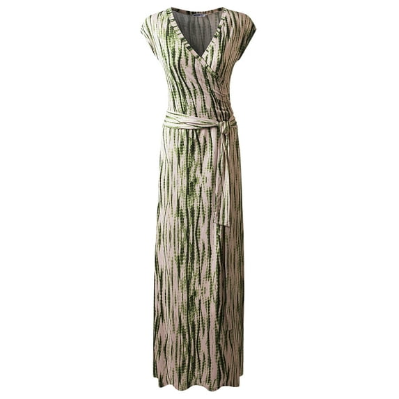 NINEXIS Women's V-Neck Short Sleeve Maxi Wrap Dress