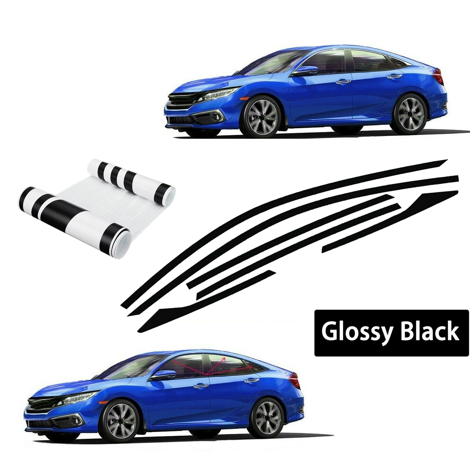 Glossy Black Chrome Delete Blackout Window Trims 6x For Honda Civic