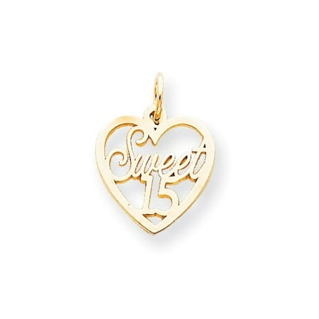 10k Yellow Gold Sweet 15 in Heart Charm Pendant
