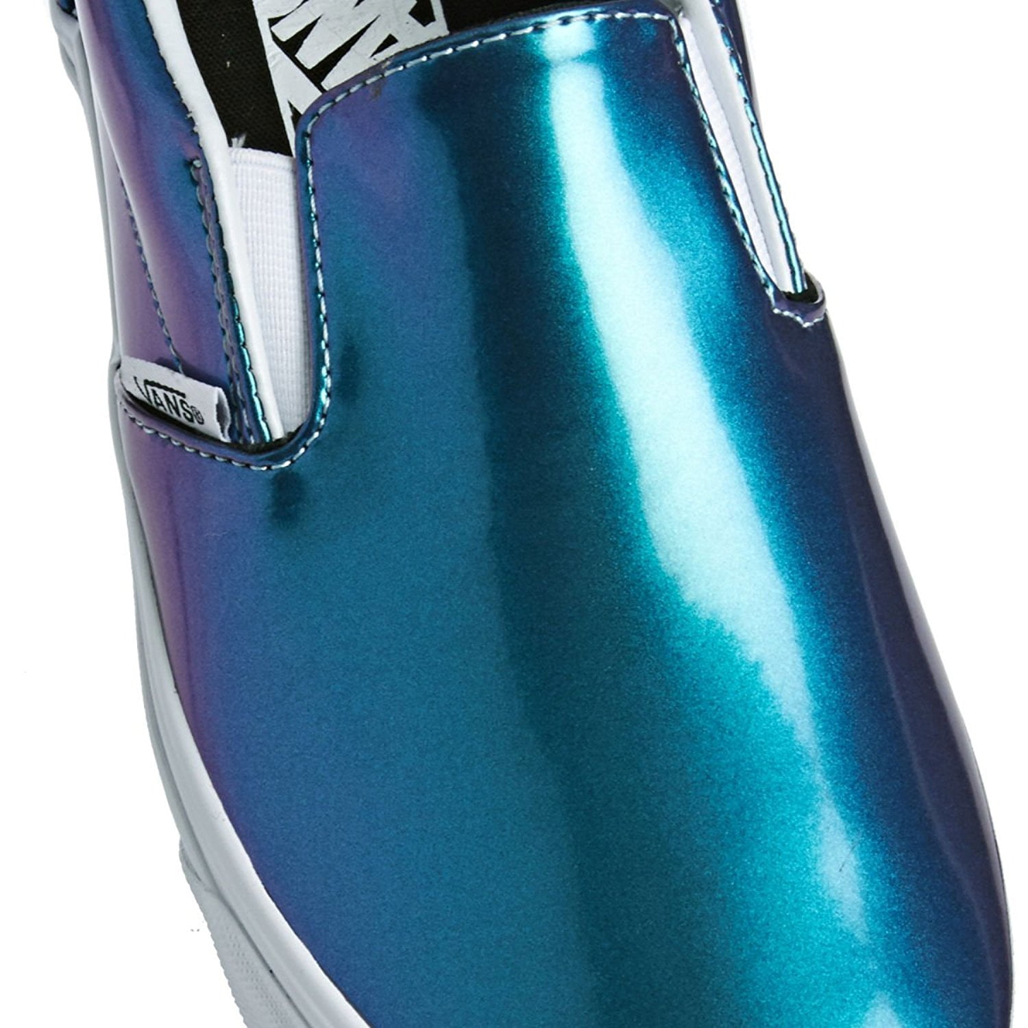 vans classic slip on patent leather blue iridescent