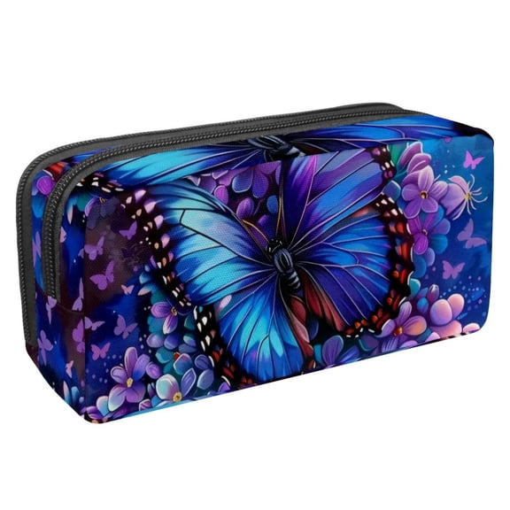 MUOOUM Pencil Case, Blue Butterfly Flowers Large Capacity Pencil Pouch Stationery Pen Bag
