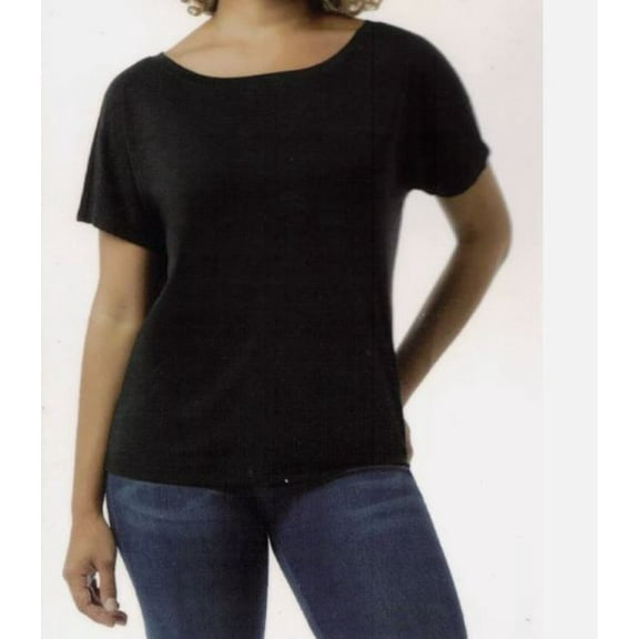 32 Degrees Ladies' Short Sleeve Ribbed Top, Black Large