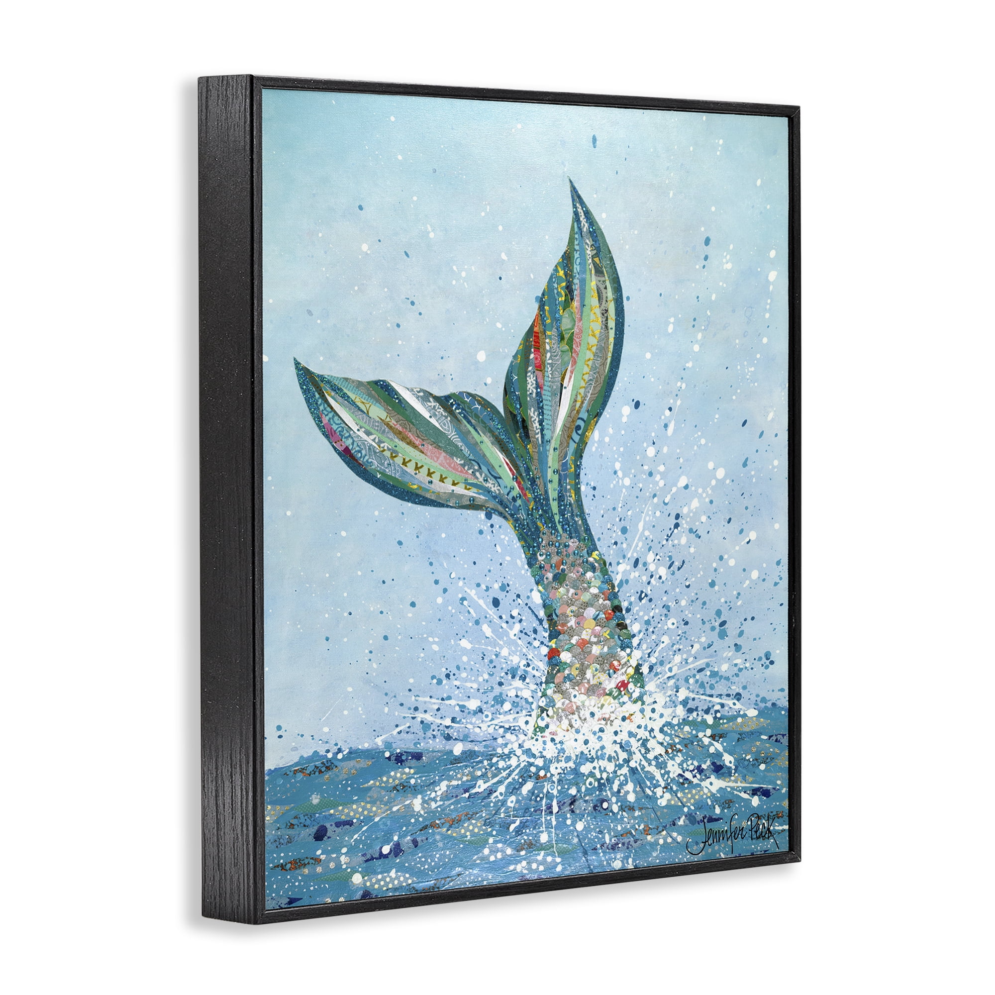 Stupell Industries Diving Mermaid Tail Fairy Tales & Fantasy Painting Black Framed Art Print Wall Art, 16 x 20