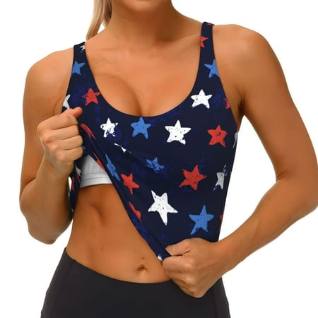 Qokaie Watercolor Stars1 Pattern Womens Scoop Neck Sports Bra Breathable Workout Vest Padded U Back Medium Impact Fitness Gym Yoga Bra Workout Crop Top