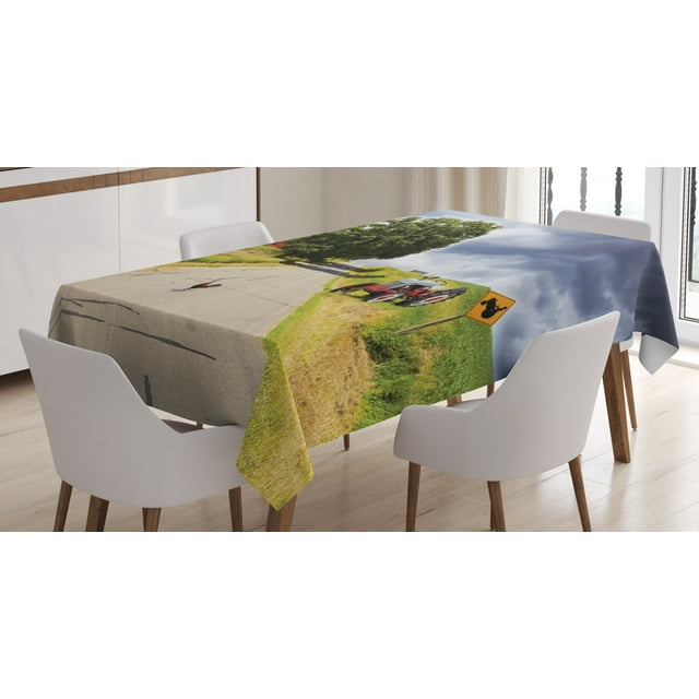 Ambesonne Rural Tablecloth Rectangular Table Cover, Barn and Tractor on Side, 52"x70", Multicolor