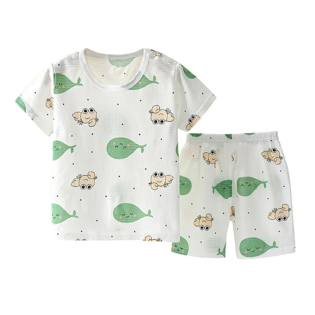 XDZJLR Pyjamas pour Tout-Petits Garçons Ensembles de Nuit Manches Courtes Col Rond T-Shirt Imprimé Shorts Doux Ensemble de Pjs d'Été Vert 3-4 Ans