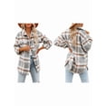 thumbnail image 2 of Women'S Flannel Plaid Shacket Fall Outfits Long Sleeve Button Down Shirts Jacket Coats with Side Pockets Light Gray L, 2 of 9