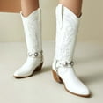 thumbnail image 3 of Embroidery Cowboy Boots for Women Strappy Riding Mid Calf Boots Country Concert Cowgirl Boots, 3 of 7