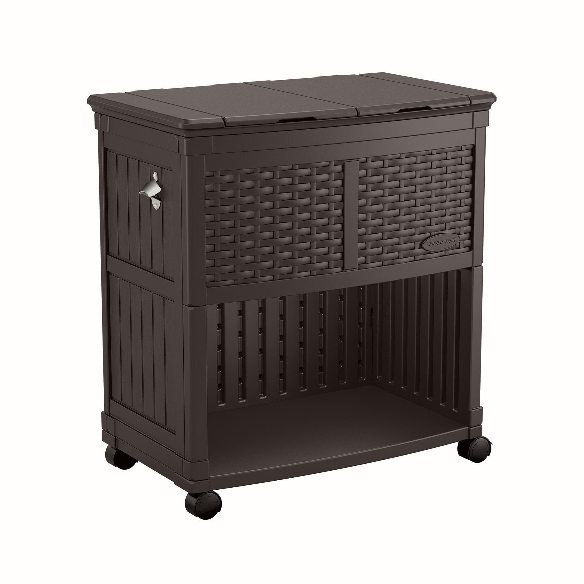 Suncast 85 Quart Resin Backyard Entertaining Cooler Station with Wheels
