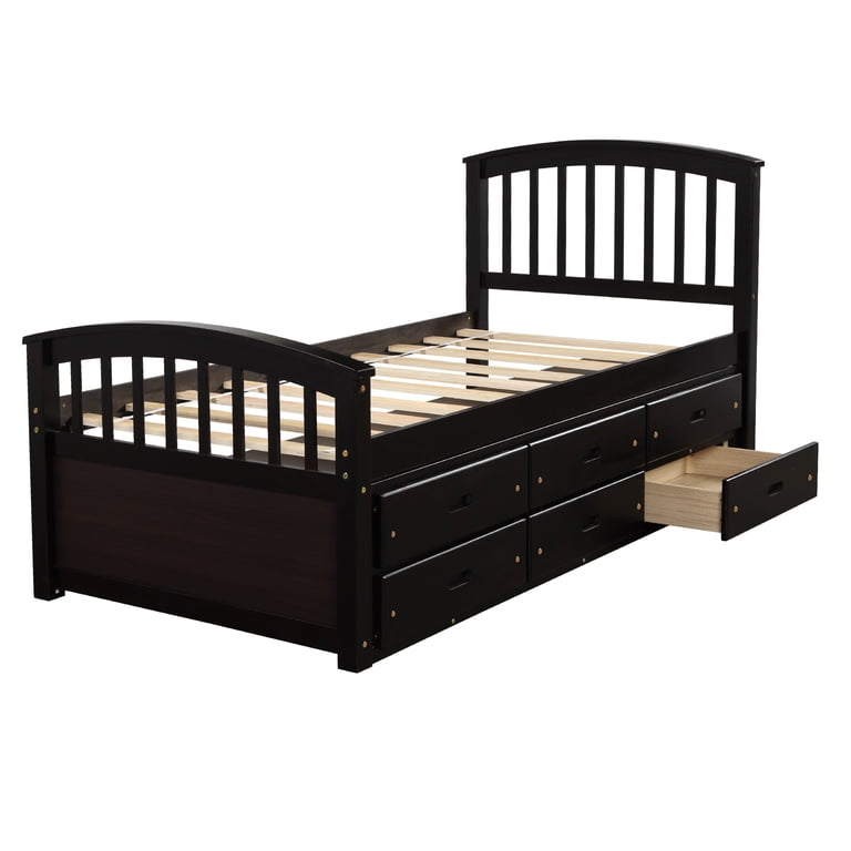 Aukfa Twin Storage Bed - Wood Bed with 6 Drawers - Walmart.com