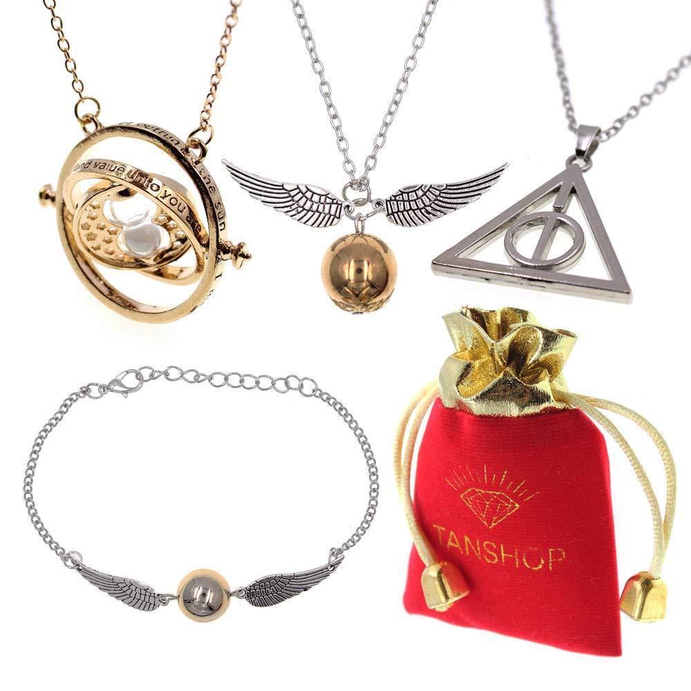 Harry Potter Inspired Necklace Set Time Turner Deathly Hallows Golden