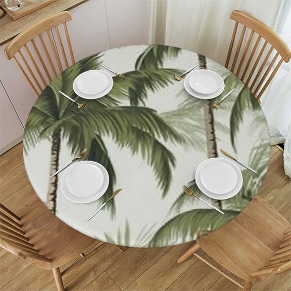 HAOXIT Natural Palm Tree Round Tablecloth Circle Table Cloth Cover, Circular Tabletop Fabric for Outdoor Party Picnic Camping 31-35