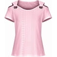 thumbnail image 3 of Summer Cold shoulder tops for women V Neck Short Sleeve Hollow Out Eyelet Lace Shirts Cute Basic Loose Blouse, 3 of 4