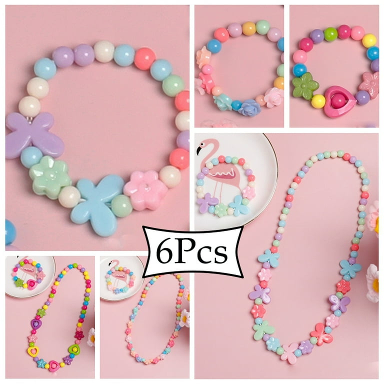 SHELLTON Little Girls Necklace Bracelet 3 Sets Kids Lovely Beaded