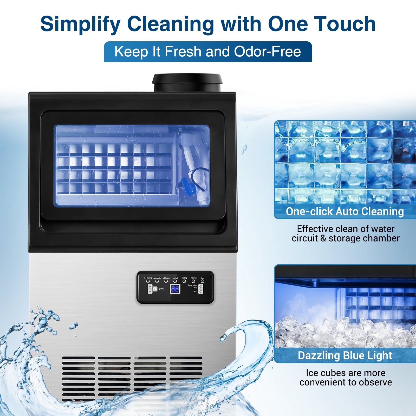 RSTLL 88lbs/24H Commercial Ice Maker Machine,Under Counter,with 15 lbs Storage Capacity,4x9 Cubed Ice,Freestanding Ice Maker for Home