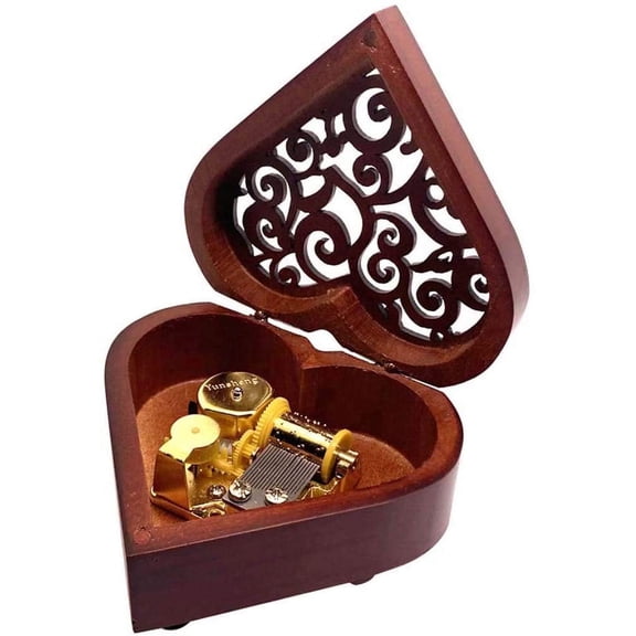Edelweiss Music Box, Heart Shaped Vintage Hollow Out Wood Mechanism Wind Up Musical Box Gifts for Birthday Christmas Wedding Valentine's Day