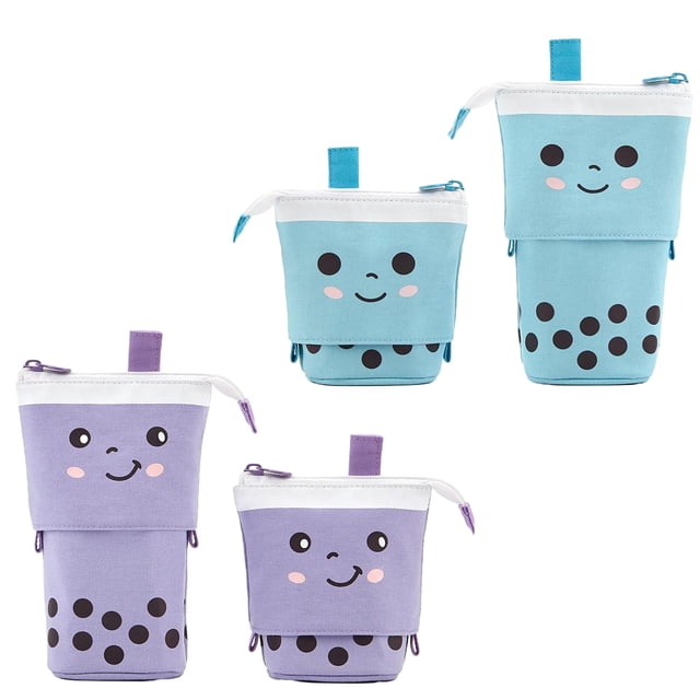 Estuche para lápices de pie, portalápices telescópico lindo, bolsa de papelería Kawaii, bolsa de cosméticos de maquillaje, 2 uds.