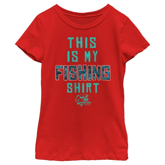 Girl's Mossy Oak This Is My Fishing Shirt Aqua Logo Graphic Tee Red X Large