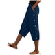 thumbnail image 3 of TaTaai Women's Casual 7/8 Length Pants Straight Leg Linen-Like Fabric with Elastic Waistband Side Pockets and Decorative Buttons for Spring Summer Outfits Gift, 3 of 7