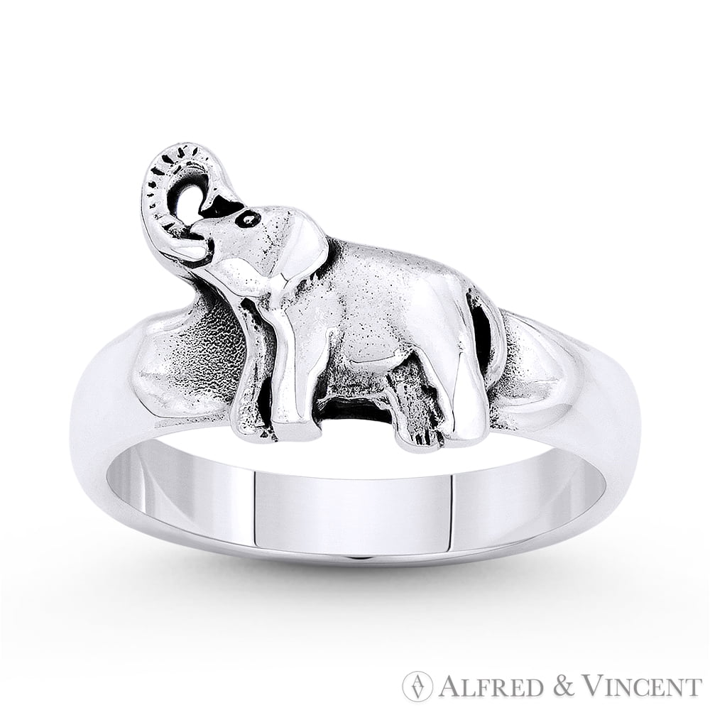 Elephant Herd Animal Totem Charm Eternity Band Oxidized 925 Sterling Silver Ring