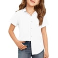 thumbnail image 2 of Domuza Girls Short Sleeve Button Down Shirt Kids Classic Lapel Collar Soft Fabric Casual Fit Everyday Wear School White 12-13 Years, 2 of 5