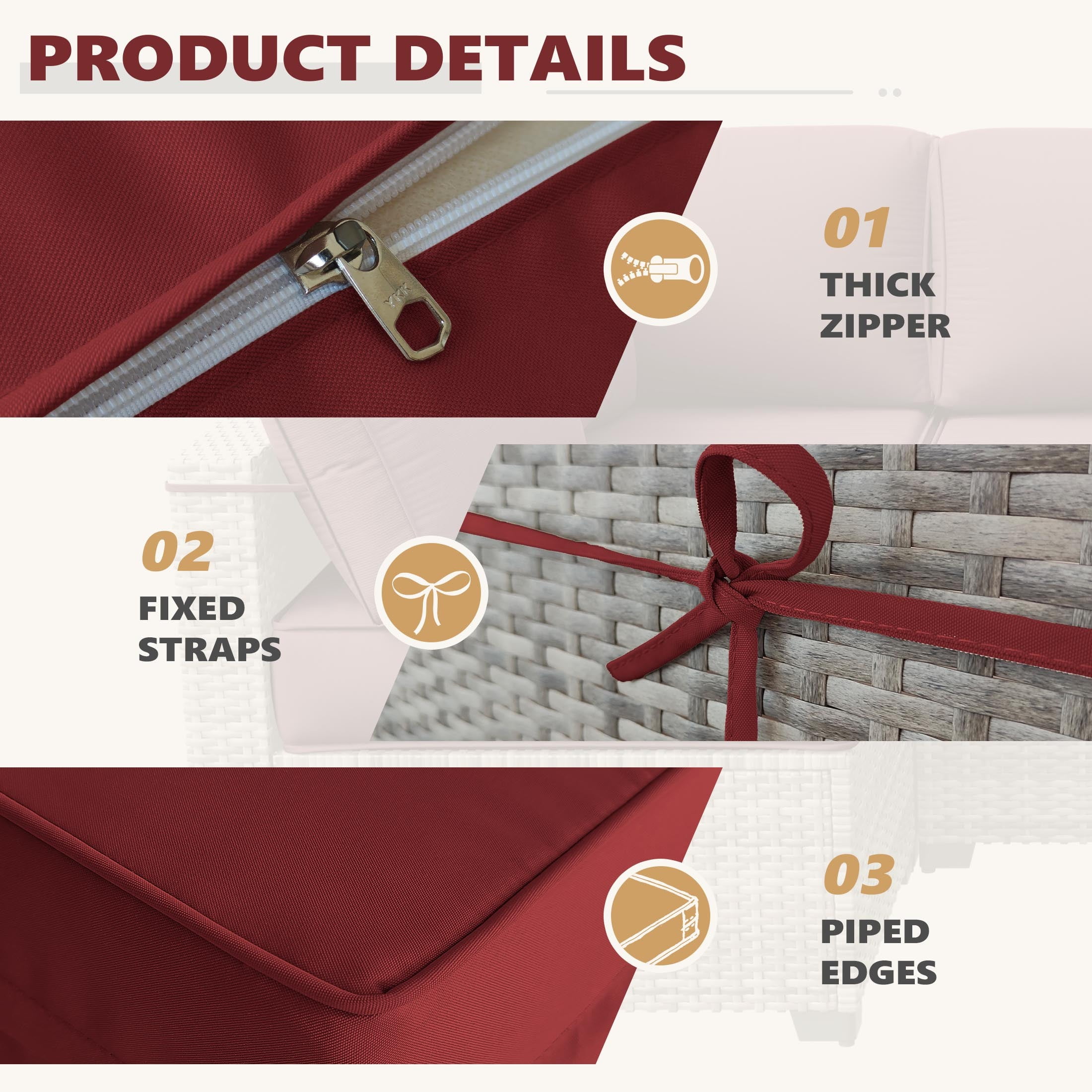 Snubbull 6-Seat Sectional Outdoor Patio Replacement Cushions Set, 25.5" x 25.5", 5" Foam High-Density, 14-Piece Water-Resistant Outdoor Cushion for Patio Conversation Sets, Liner&Cover, Burgundy