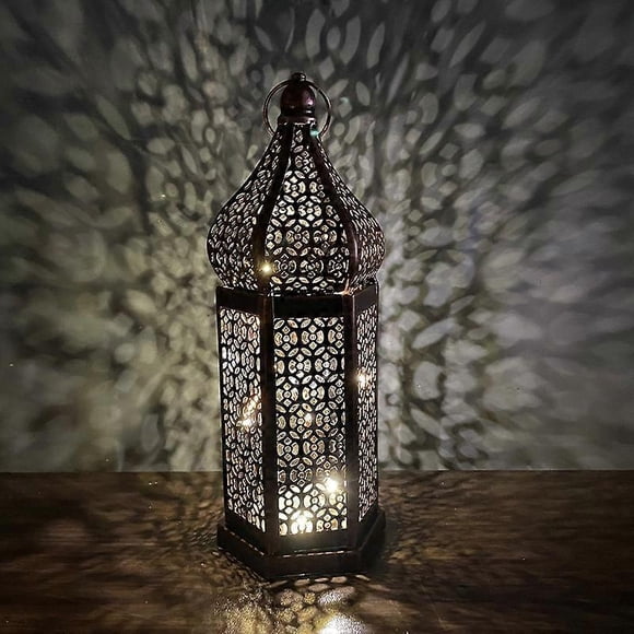 SZTXJ Small Moroccan lantern in black metal 27.2cm - Moroccan tealight for outdoor in the garden or indoor on the table - Lanterns for candle - orient
