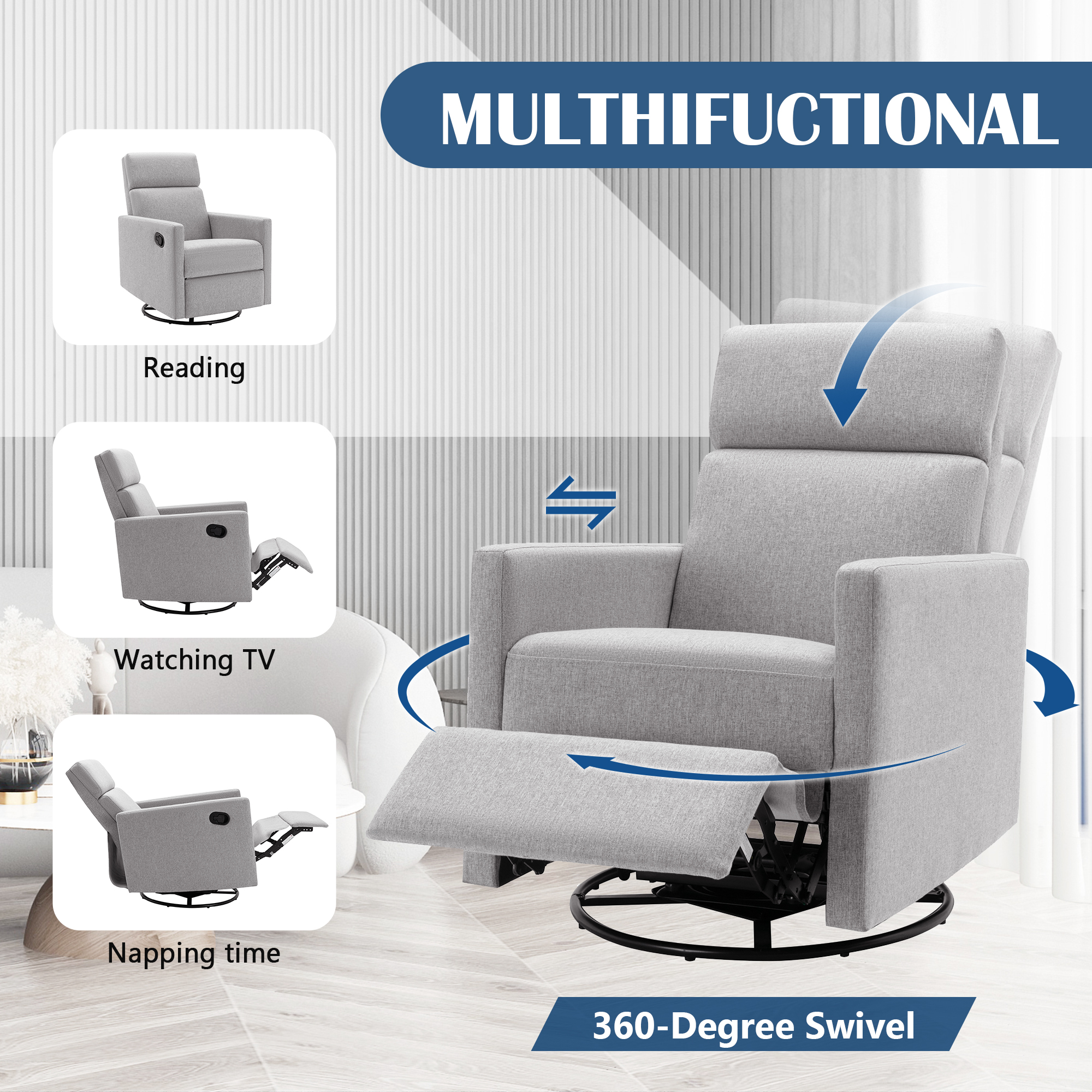 Modern Upholstered Rocker Nursery Chair Plush Seating Glider Swivel ...