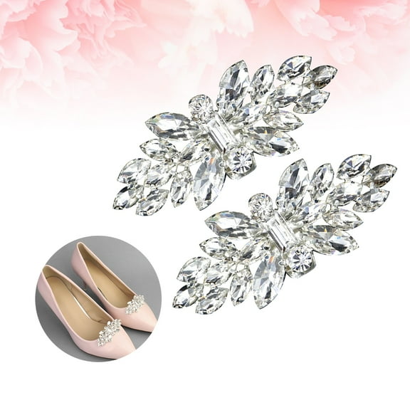 QIFULL 1 Pair Diy Shoe Clips For Pumps Silver Rhinestone For Women Shoes Clutch Hat Handbags Wedding