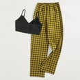 thumbnail image 4 of Summer 2 Pieces Outfits for Women Casual V Neck Spaghetti Straps Crop Camis and Plaid Drawstring Pants Tracksuits, 4 of 8
